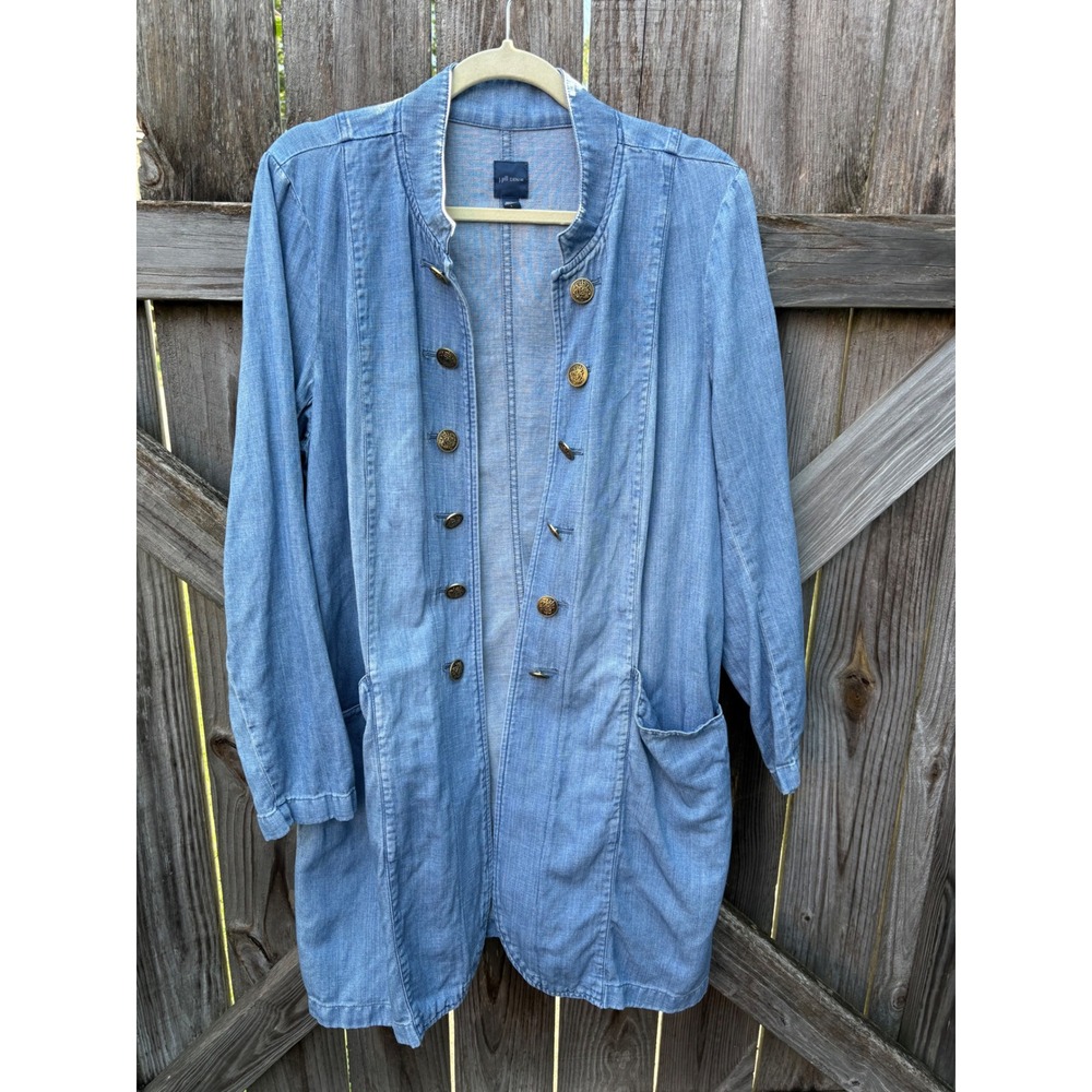 J. Jill Denim Women Large Light Wash Cotton Linen Long Chore Jacket 289891